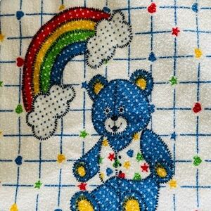 Vintage Baby Dreams Receiving Blanket 80s–90s Teddy Bear Rainbow | Nursery Decor